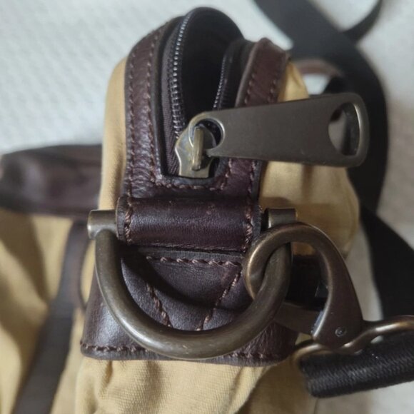 Fossil Cow Hide Leather Canvas Double Handle Laptop Messenger Crossbody Bag Tote - Picture 5 of 8